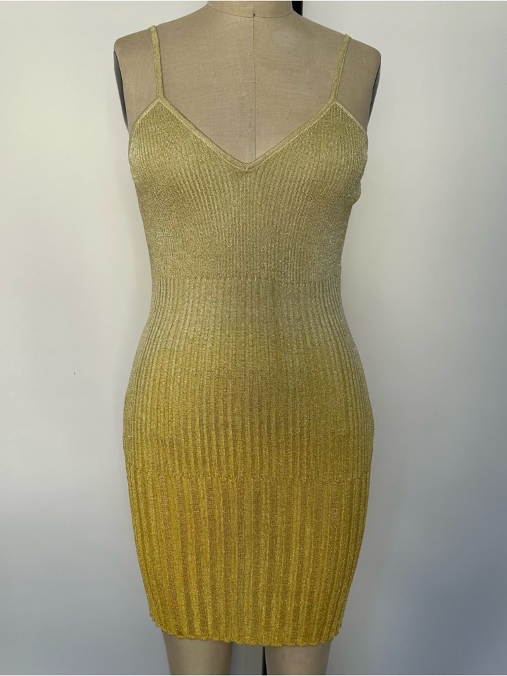 Gold Knit Bodycon Dress with Spaghetti Straps